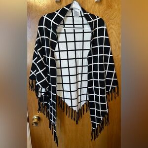Susan Graver black/white windowpane plaid reversible wrap sweater with ONE SIZE